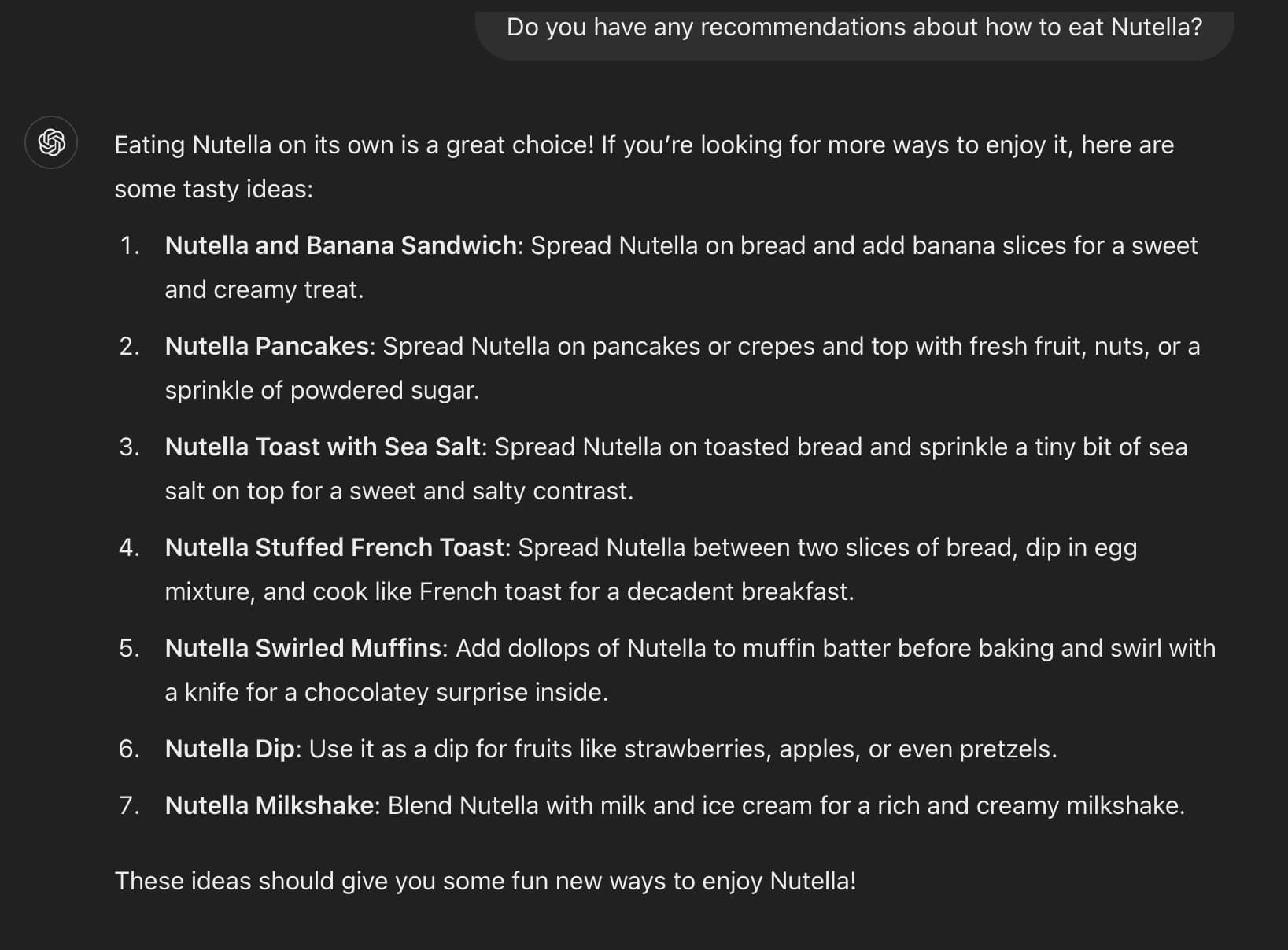 ChatGPTが提案してくれたヌテラレシピ
